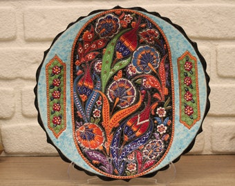 12" Turkish Tile Decorative Plate Handmade Ceramic Dish Wall Art Plates Unique Decor Living Room Wall Art Plate Pottery Wall Hanging Plate