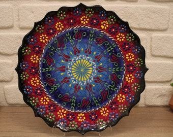 12" Turkish Tile Decorative Plate Handmade Ceramic Dish Wall Art Plates Unique Decor Living Room Wall Art Plate Pottery Wall Hanging Plate