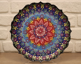 12" Handmade Colorful Turkish Ceramic Tile: Traditional Anatolian Art Design, Perfect Gift for Home Decor, Exquisite Turkish Craftsmanship