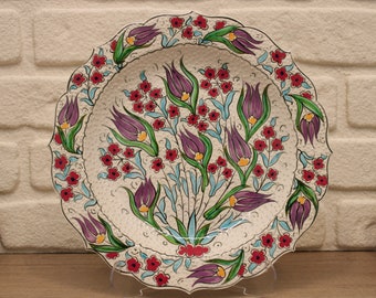 12" Turkish Tile Decorative Plate Handmade Ceramic Dish Wall Art Plates Unique Decor Living Room Wall Art Plate Pottery Wall Hanging Plate