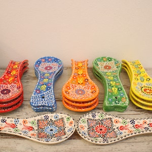 Ceramic Spoon Rest  Traditional Turkish Tile Rack Handmade Pottery Utensil Spoon Holder Rack Home Kitchen Farmhouse Organization Decor Art