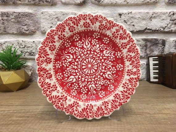 Handmade Turkish Ceramic Plate: 7" Decorative Wall Art with Stand