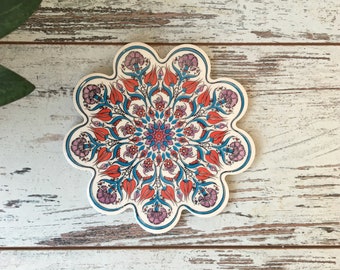 Traditional Turkish Tile Trivet 7",Ceramic Trivet,Hot Pad,Pot Holder,Home and Kitchen Decor