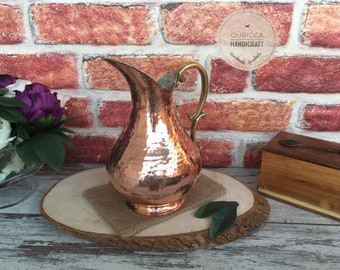 Turkish Copper Pitcher Pot Unique Farmhouse Decor Copper Water Bottle Handmade Jug Home Kitchen Decor Ornament Housewarming Gift Ideas