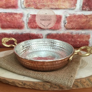 Traditional Turkish Copper Pan With Brass Handle ,Hammered Copper,Copper Cooking Pan,Copper Frying Pan,Copper Pan for Friying Egg or Omlette