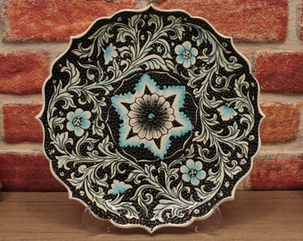 12" Turkish Tile Decorative Plate Handmade Ceramic Dish Wall Art Plates Unique Decor Living Room Wall Art Plate Pottery Wall Hanging Plate