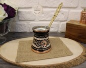Traditional Turkish Coffee Pot With Brass Handle , Copper Coffee Pot, Decorated Turkish Coffee Makers,Turkish Style , Handmade