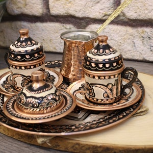 Turkish Coffee Set With Copper Pot & Cups – 6-Piece Serving Set For Traditional Coffee, Home Decor
