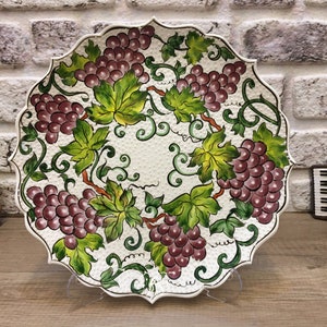 Handmade 12&quot; Turkish Ceramic Tile Plate with Stand - Decorative Wall Art, Pottery Dish, Farmhouse Living Room Decor, Unique Hanging Plate
