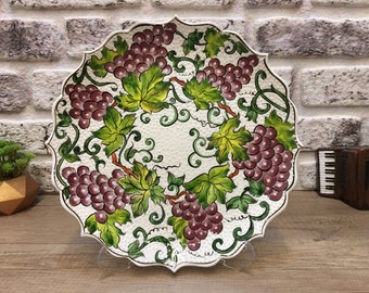 Handmade 12" Turkish Ceramic Tile Plate with Stand - Decorative Wall Art, Pottery Dish, Farmhouse Living Room Decor, Unique Hanging Plate