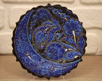 Placa decorativa de azulejos turcos de 7 ", plato de cerámica hecho a mano, placas de arte de pared, decoración única, placa de arte de pared para sala de estar, placa colgante de pared de cerámica