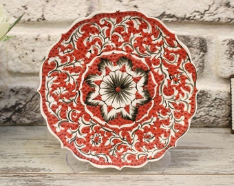 7" Turkish Tile Decorative Plate With Stand Ceramic Dish Handmade Wall Art Farmhouse Decor Living Room Art Plate Pottery Wall Hanging Plate
