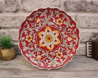 10" Turkish Tile Decorative Plate With Stand Ceramic Dish Wall Art Farmhouse Decor Living Room Wall Art Plate Pottery Wall Hanging Plate