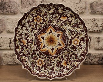 12" Handmade Traditional Turkish Ceramic Tile Plate – Unique Wall Hanging Decor, Boho Living Room Pottery Art & Home Ornament