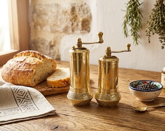 Handmade Turkish Brass Pepper Mill: Traditional Spice Grinder.