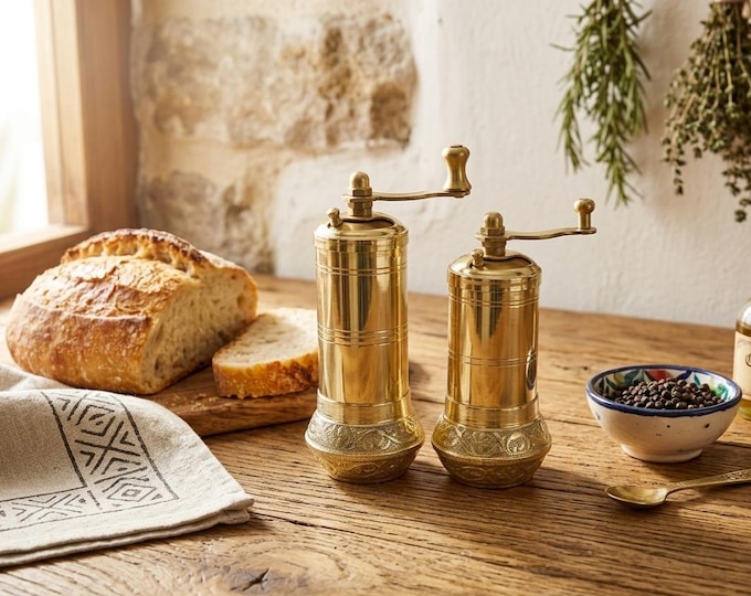 Featured listing image: Handmade Turkish Brass Pepper Mill: Traditional Spice Grinder.