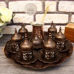 Turkish Coffee Set, Traditional Turkish Coffee Cups and Copper Coffee Pot, Unique Home and Kitchen Decor