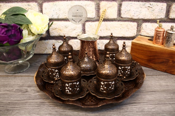 Turkish Coffee Set With Copper Pot & Cups – 6-Piece Serving Set For Traditional Coffee, Home Decor