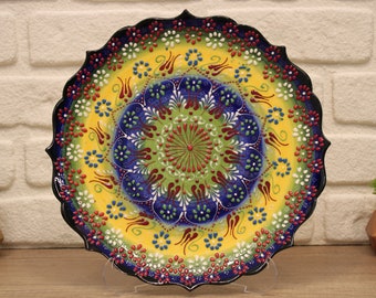 12" Turkish Tile Decorative Plate Handmade Ceramic Dish Wall Art Plates Unique Decor Living Room Wall Art Plate Pottery Wall Hanging Plate