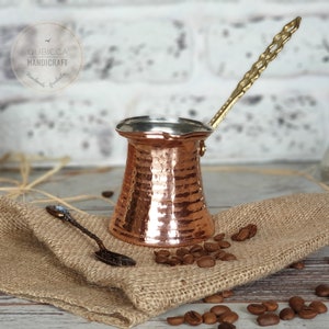 Handcrafted Copper Turkish Coffee Pot with Brass Handle | Traditional Authentic Cezve for Perfect Turkish Coffee