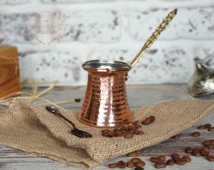 Featured listing image: Handcrafted Copper Turkish Coffee Pot: Authentic Cezve with Brass Handle