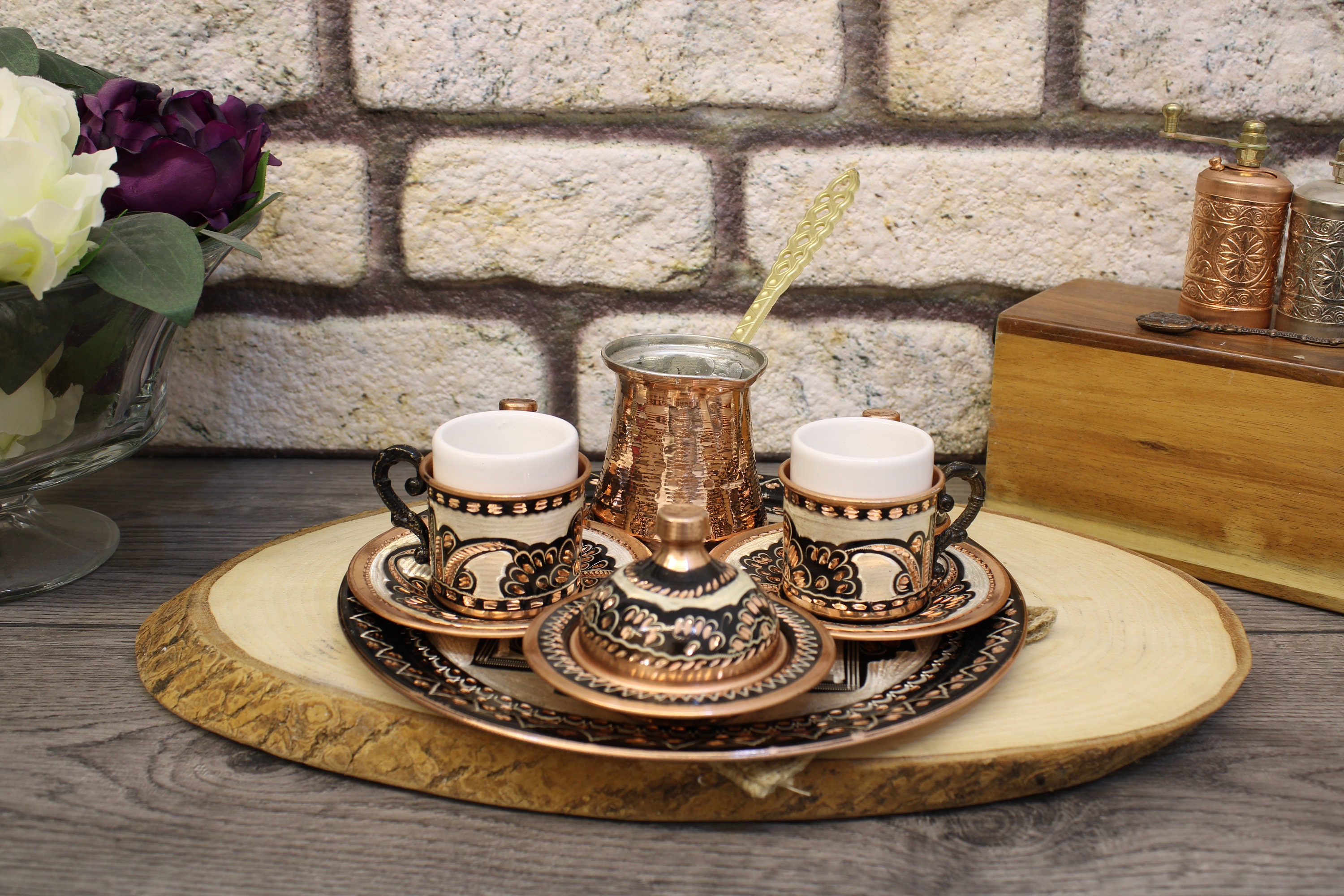 Fancy Turkish Coffee Cup Saucers Set of 6, Porcelain 4 oz. Turkish