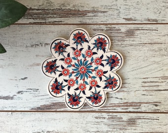 Traditional Turkish Tile Trivet 7",Ceramic Trivet,Hot Pad,Pot Holder,Home and Kitchen Decor