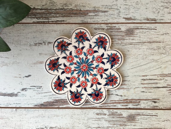 Traditional Turkish Tile Trivet 7",Ceramic Trivet,Hot Pad,Pot Holder,Home and Kitchen Decor