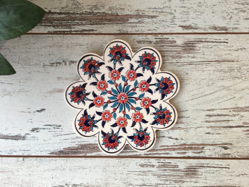 Traditionellt turkiskt kakelunderlägg 18 cm, keramiskt underlägg, värmedyna, grytlapp, hem- och köksinredning bild 1