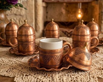 Handmade Engraved Copper Turkish Coffee Cups