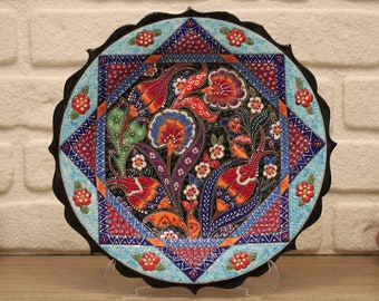 12" Turkish Tile Decorative Plate Handmade Ceramic Dish Wall Art Plates Unique Decor Living Room Wall Art Plate Pottery Wall Hanging Plate