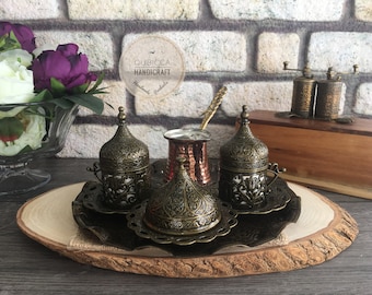 Turkish Coffee Cup & Copper Pot Gift Set | Farmhouse Decor | Perfect Christmas, Housewarming Gift for Coffee Lovers