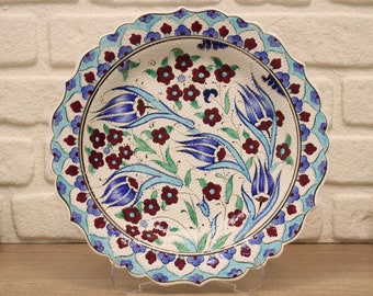 12" Turkish Tile Decorative Plate Handmade Ceramic Dish Wall Art Plates Unique Decor Living Room Wall Art Plate Pottery Wall Hanging Plate