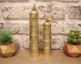 Turkish Brass Coffee Grinder Handcrafted Brass Kitchen Decor Elegant Adjustable Grinding Vintage Brass Kitchen Decor Pepper Mill READ!