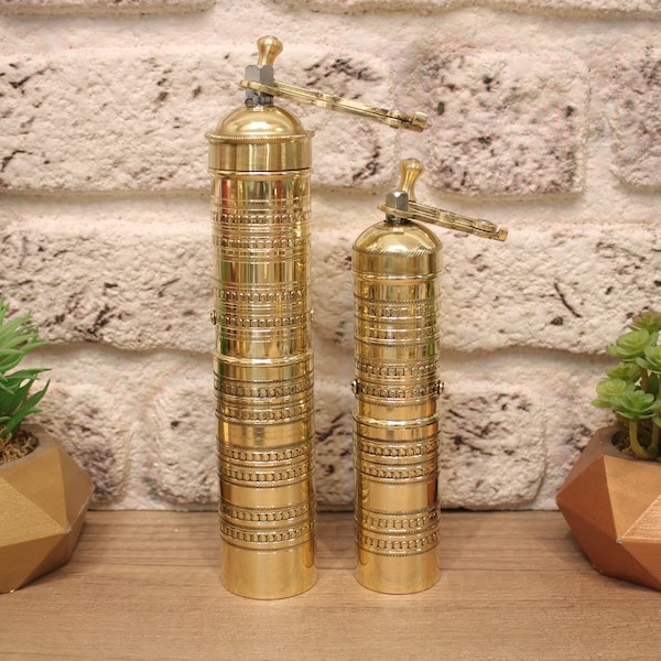 Turkish Brass Coffee Grinder Handcrafted Brass Kitchen Decor Elegant Adjustable Grinding Vintage Brass Kitchen Decor Pepper Mill READ!