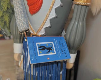 Handmade Book Carrier Purse with Bookmark | Adjustable Fringe Strap for Different Book Sizes | Unique & Funky Design