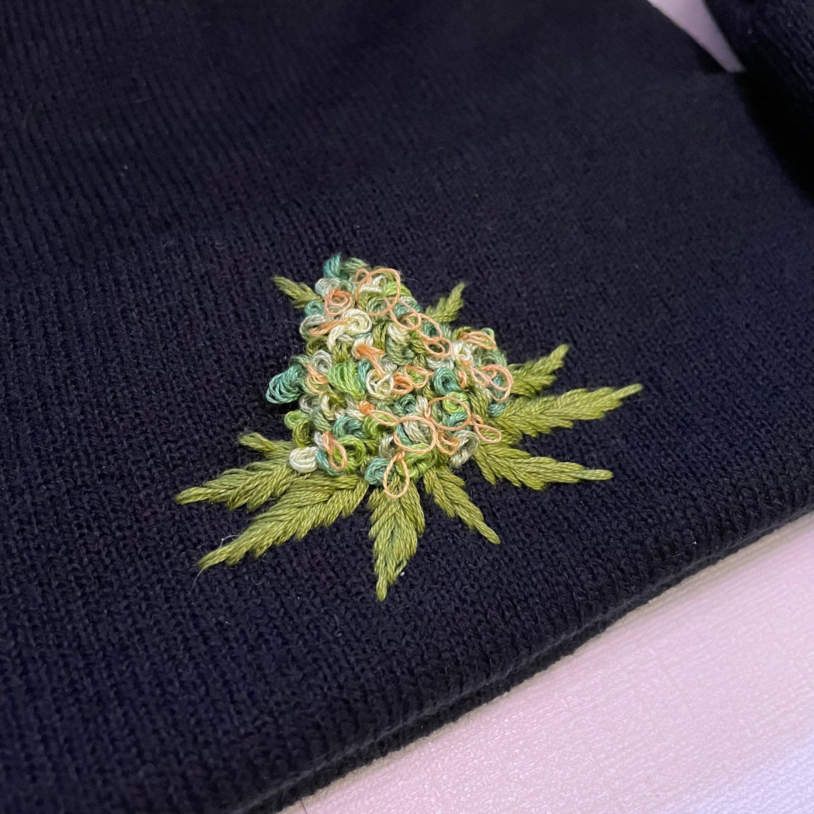 Cannabis Embroidery Beanie Hat for Stoners Marijuana | Etsy