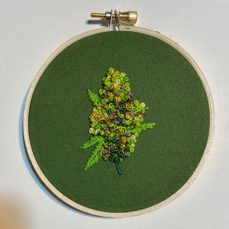 Cannabis Bud Embroidery Hand Stitched Cannabis Embroidery Etsy