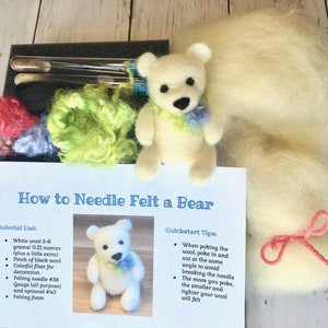 Needle Felting Kit Beginner, Felted Bear DIY Craft, Holiday Gift image 1