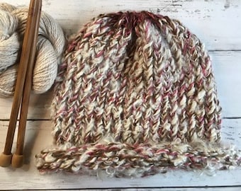 Handmade Mohair Alpaca Beanie Hat, Super Warm Textured Handspun Yarn, Luxury Natural Yarn Hat Made with Love in TX