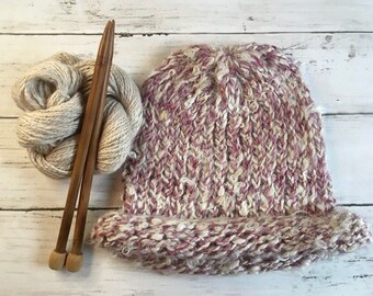 Pink Alpaca Beanie, Handmade with Natural Handspun Suri Alpaca Yarn in TX with LOVE