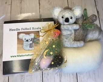 Needle Felting Koala Kit, Complete Kit with Felting Supplies, Tutorial, Sizing Guide, Gift for Crafters and Animal Lovers