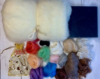 Needle Felting Kit Beginner, DIY Kit with Alpaca Roving, Core Wool, Felting Needles, Felting Foam, Handmade in Texas with Love