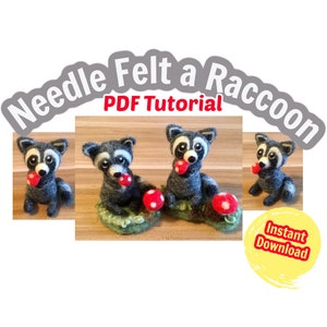 Tutorial de fieltro con aguja Mapache con seta mágica, PDF Descarga instantánea