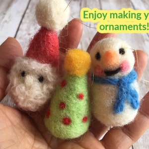 Needle Felting Kit Beginner DIY Christmas Ornament Set, Santa, Snowman, Tree image 2