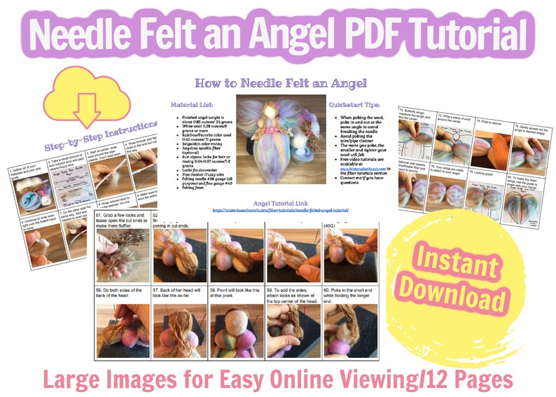 Needle Felting Tutorial Angel Fairy, PDF Instant Download, Digital Pattern image 2