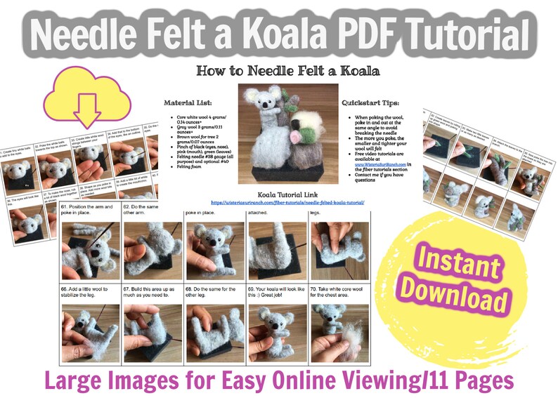 Needle Felting Tutorial Koala PDF Instant Download Etsy