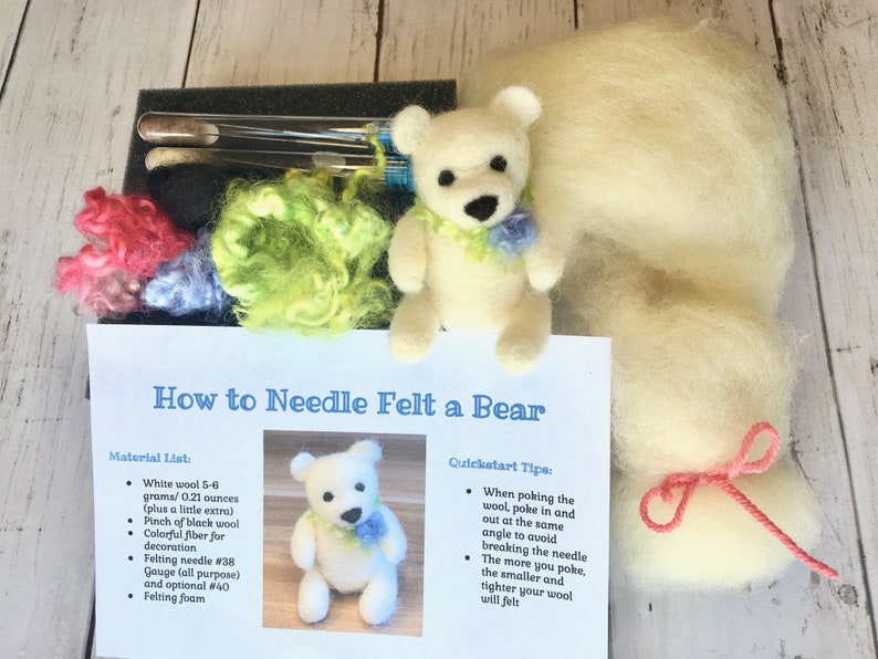 Needle Felting Kit Beginner, Felted Bear DIY Craft, Holiday Gift image 1