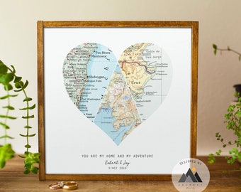Personalized Heart Map Art Print | Custom Location Map | Where We Met Anniversary Gift for Couple | Wedding Gift | Custom Map Wall Art