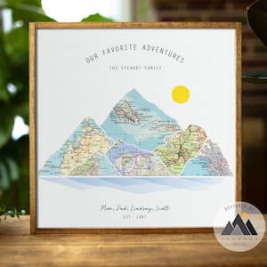 Ideas de regalos de cumpleaños con mapas de viajes familiares personalizados para papá y esposo / Letrero con nombre de familia personalizado, regalos de aniversario para padres de Kids™